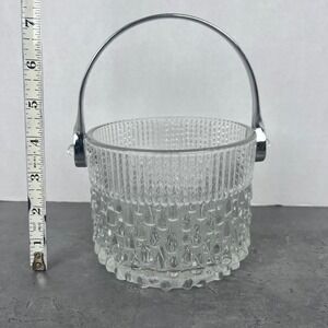 Teleflora Glass Ice Bucket Vintage Mid Century w/ Chrome Handle Made in France